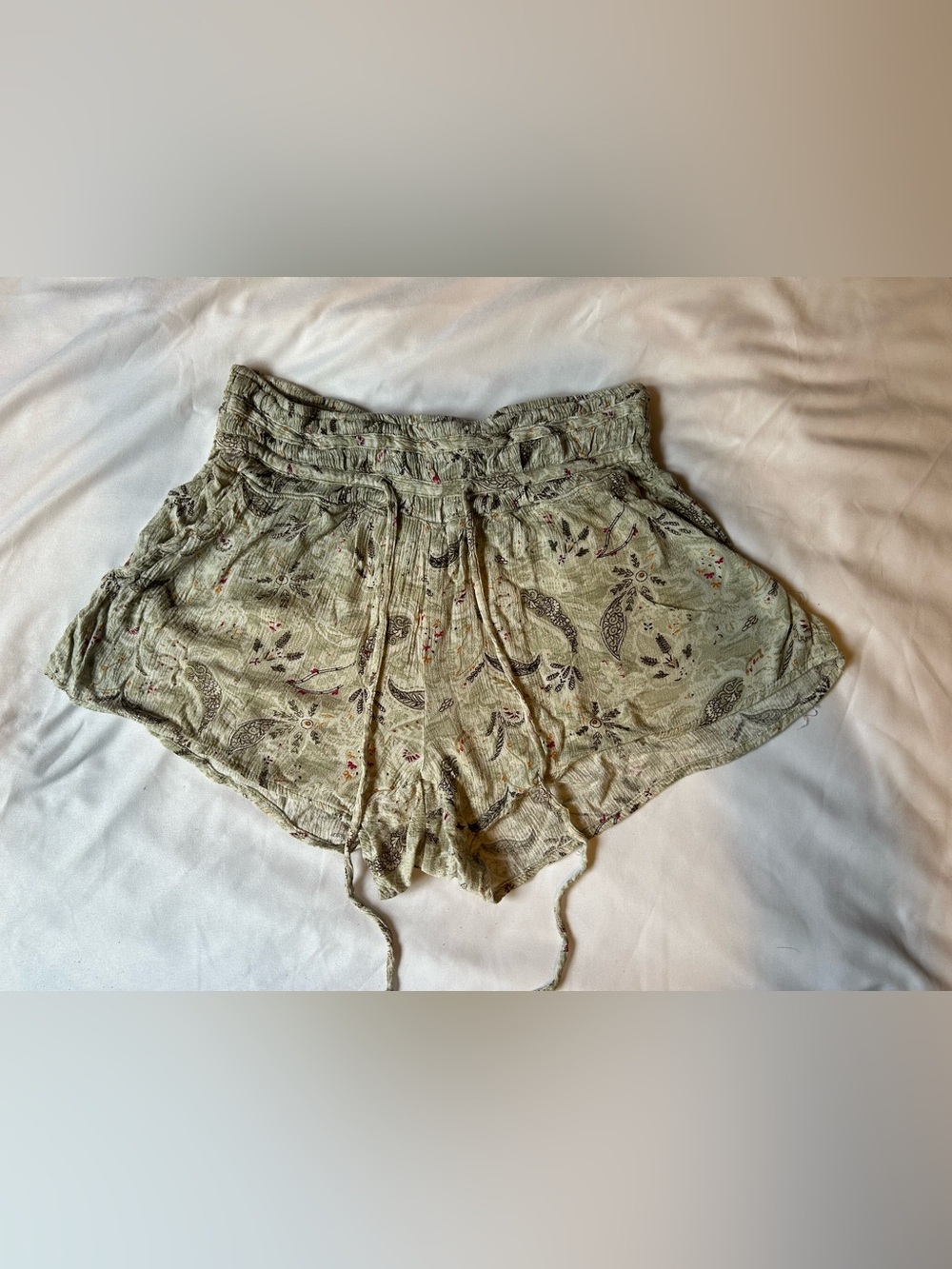 Sincerly Jules Olive Paisley Drawstring Athletic Shorts